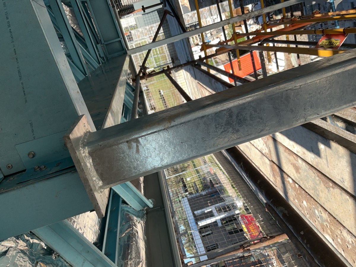 Steel post and beam connection, recorded on a frame inspection in Leppington
